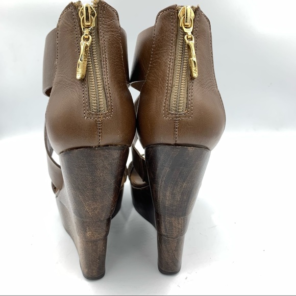 Diane Von Furstenberg Opal Brown Leather Wooden Wedges! size 7M! Worn Only Once! - Picture 7 of 16